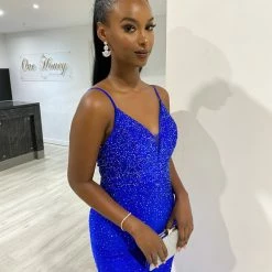 NEW ARRIVALS Honey Couture MARISE Royal Blue Diamante Feature Mermaid Formal Dress