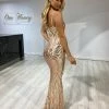 NEW ARRIVALS Honey Couture GENENE Rose Gold Thin Strap Sequin Formal Dress