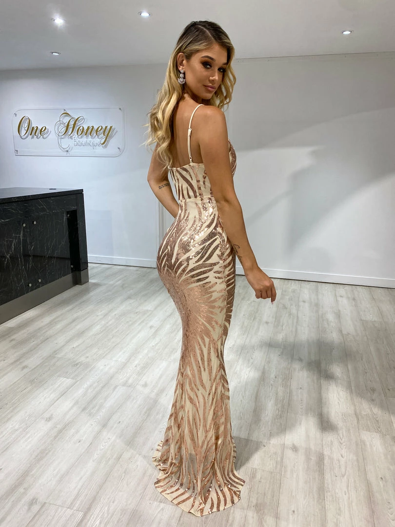 NEW ARRIVALS Honey Couture GENENE Rose Gold Thin Strap Sequin Formal Dress 3 NEW ARRIVALS Honey Couture GENENE Rose Gold Thin Strap Sequin Formal Dress