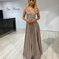 NEW ARRIVALS Honey Couture ANYA Copper Shimmer A Line Formal Gown Dress