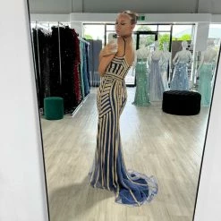 Honey Couture DIAMONDS Blue Sequin Mermaid Formal Gown Dress NEW ARRIVALS