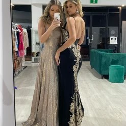 Honey Couture KYLA Copper Shimmer Lace Up Back Formal Gown Dress