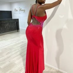 Honey Couture KARLIE Red Diamante Open Up Mermaid Formal Dress NEW ARRIVALS