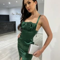 NEW ARRIVALS Honey Couture JENNA Emerald Green Silky Mermaid Gown