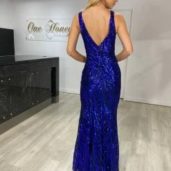 One Honey Boutique Honey Couture YASMIN Royal Blue Sequin Formal Gown NEW ARRIVALS