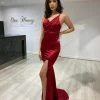 Honey Couture RAYNE Burgundy Silky Knot Feature Mermaid Formal Dress