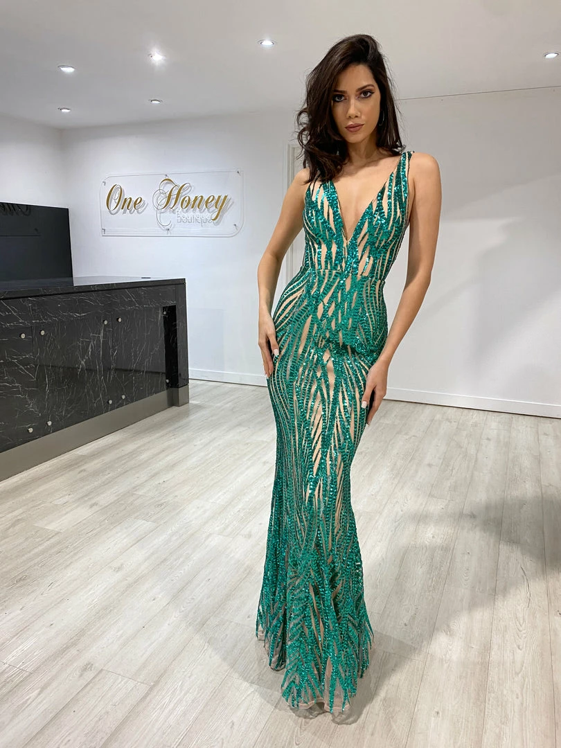 One Honey Boutique Honey Couture YASMIN Emerald Green Sequin Formal Gown NEW ARRIVALS 3 One Honey Boutique Honey Couture YASMIN Emerald Green Sequin Formal Gown NEW ARRIVALS