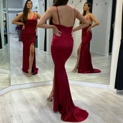 NEW ARRIVALS Honey Couture SIBYLLE Burgundy Silky Mermaid Formal Dress