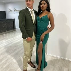 Honey Couture CRISTELLA Emerald Green Crystal Feature Mermaid Formal Gown NEW ARRIVALS