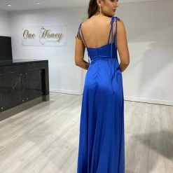 NEW ARRIVALS Honey Couture XENIA Blue Tie Up Formal Bridesmaid Dress