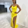 Honey Couture ZURI Neon Yellow Corset Ruched Formal Gown Dress NEW ARRIVALS