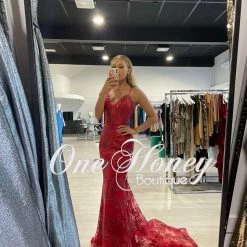 Tina Holly Couture Made To Order NEW ARRIVALS Tina Holly Couture BB001 Red Sequin Lace Back Mermaid Formal Dress