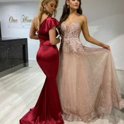 NEW ARRIVALS Honey Couture SIERRA Rose Gold & Pink Glitter Ballgown Formal Dress