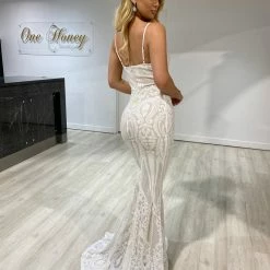 Honey Couture J'ATON White & Nude Sequin Mermaid Formal Dress 9 Honey Couture J'ATON White & Nude Sequin Mermaid Formal Dress