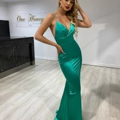 Honey Couture RIKKI Green Open Lace Up Back Formal Dress NEW ARRIVALS