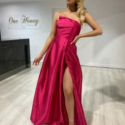 NEW ARRIVALS Honey Couture CORALIE Fuschia Pink Strapless Ballgown Formal Dress