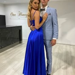 Honey Couture Made To Your Measurements Honey Couture TANAH Lace Up Back Pintuck Satin A Line Formal Dress NEW ARRIVALS