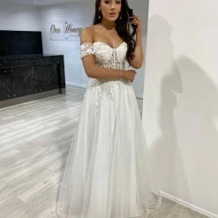 Honey Couture DEJA White Lace Applique Corset Ballgown NEW ARRIVALS