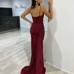 Honey Couture ZURI Burgundy Corset Ruched Formal Gown Dress NEW ARRIVALS
