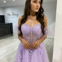 NEW ARRIVALS Honey Couture BLOOM Lilac Purple Bustier Lace Applique Tulle Formal Dress