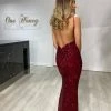Honey Couture KAIA Burgundy Sequin Bum Ruching Low Back Dress