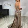 Honey Couture KYLA Copper Shimmer Lace Up Back Formal Gown Dress