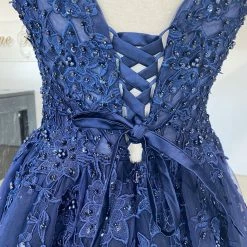 Honey Couture Made To Your Measurements NEW ARRIVALS Honey Couture TIHANA Deep V Front Beaded Tulle Skirt Formal Dress