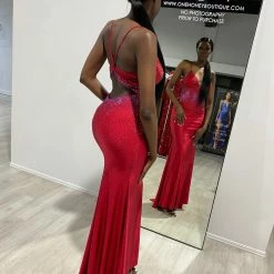 Honey Couture KARLIE Red Diamante Open Up Mermaid Formal Dress NEW ARRIVALS