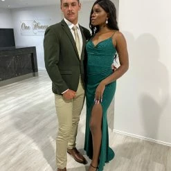 Honey Couture CRISTELLA Emerald Green Crystal Feature Mermaid Formal Gown NEW ARRIVALS