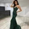 Honey Couture CAROLE Emerald Green Sequin Corset Mermaid Formal Gown Dress