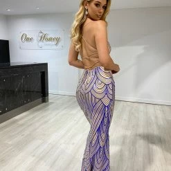 Honey Couture MOULIN Blue & Nude Sequin Corset Formal Dress NEW ARRIVALS