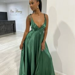 Honey Couture HUNTAR Emerald Green Silky A Line Bridesmaid Formal Dress NEW ARRIVALS