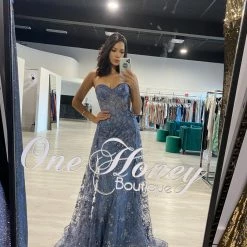 Honey Couture ASTRA Blue Glitter Strapless Corset Overskirt Formal Dress NEW ARRIVALS