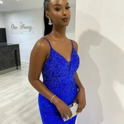 NEW ARRIVALS Honey Couture MARISE Royal Blue Diamante Feature Mermaid Formal Dress