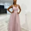 Honey Couture DEMIKA Blush Pink 3D Flowers Tulle Formal Gown Dress NEW ARRIVALS