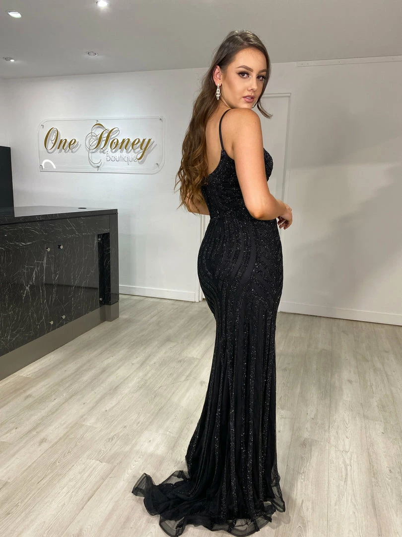NEW ARRIVALS Honey Couture DIAMONDS Black Sequin Mermaid Formal Gown Dress 6 NEW ARRIVALS Honey Couture DIAMONDS Black Sequin Mermaid Formal Gown Dress