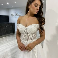 Honey Couture DEJA White Lace Applique Corset Ballgown NEW ARRIVALS