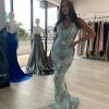 NEW ARRIVALS Honey Couture GRACIE Teal Silver White Sequin Low Back Mermaid Formal Dress