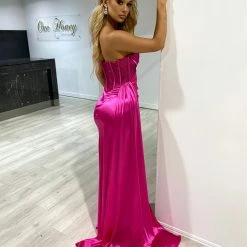 Honey Couture GIGI Fuchsia Hot Pink Corset Sparkle Bustier Strapless Mermaid Formal Gown Dress NEW ARRIVALS