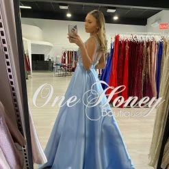 NEW ARRIVALS Honey Couture JOSIE Baby Blue Beaded Ball Gown Formal Dress