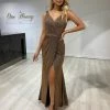 NEW ARRIVALS Honey Couture RHEA Copper Metallic Shimmer Formal Dress