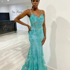 Honey Couture BLITZ Teal Green Sequin Glitter Corset Mermaid Formal Dress NEW ARRIVALS
