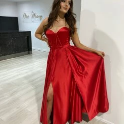 Honey Couture Made To Your Measurements Honey Couture TORI Strapless Bustier Bridal Satin Formal Dress NEW ARRIVALS