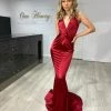 Honey Couture JUSTICE Burgundy Open Back Mermaid Evening Gown Dress