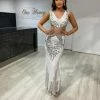 Honey Couture LEIGHTON White Mesh Sequin Formal Dress
