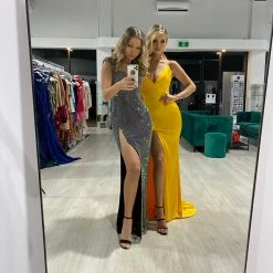 Honey Couture ISHANI Black Multi Colour Sequin Gemstone Mesh Formal Gown Dress NEW ARRIVALS