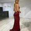 Honey Couture KRISTA Burgundy Sequin Low Back Mermaid Evening Gown Dress
