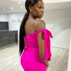 NEW ARRIVALS Honey Couture BELLE Fuchsia Hot Pink Off Shoulder Mermaid Formal Dress