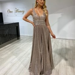 NEW ARRIVALS Honey Couture ANYA Copper Shimmer A Line Formal Gown Dress