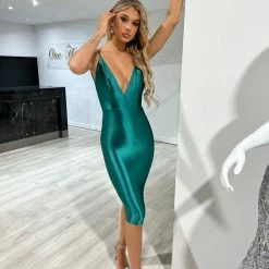 Honey Couture MILEE Emerald Green Low Back Midi Dress NEW ARRIVALS